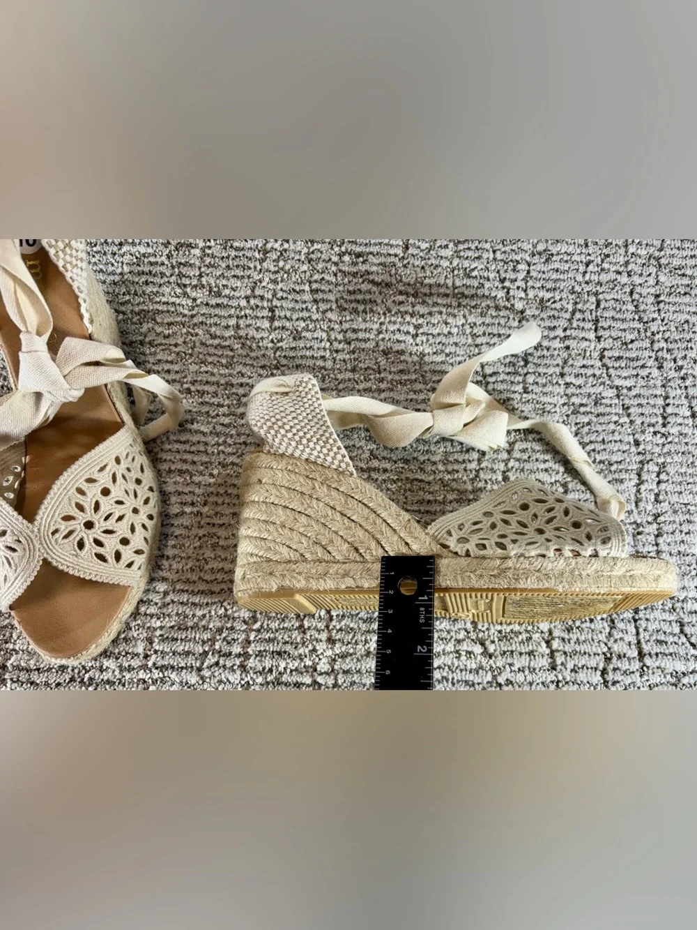 NEW Maypol Women’s Size 10 Beige Lace-Up Crochet Espadrille Wedge Sandals